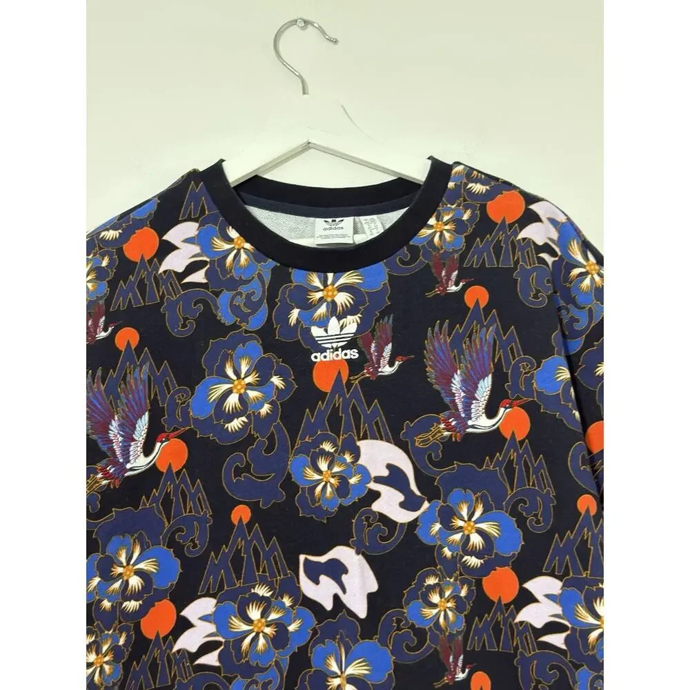 Adidas Originals Women’s M Forbidden City LNY Navy Crane Floral Tee